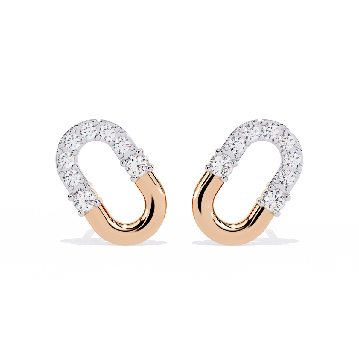 Contemporary Pave Round Moissanite Diamond U Shaped Link Earrings - View 2
