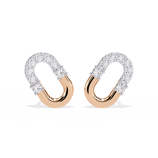 Contemporary Pave Round Lab Diamond U Shaped Link Earrings - View 2