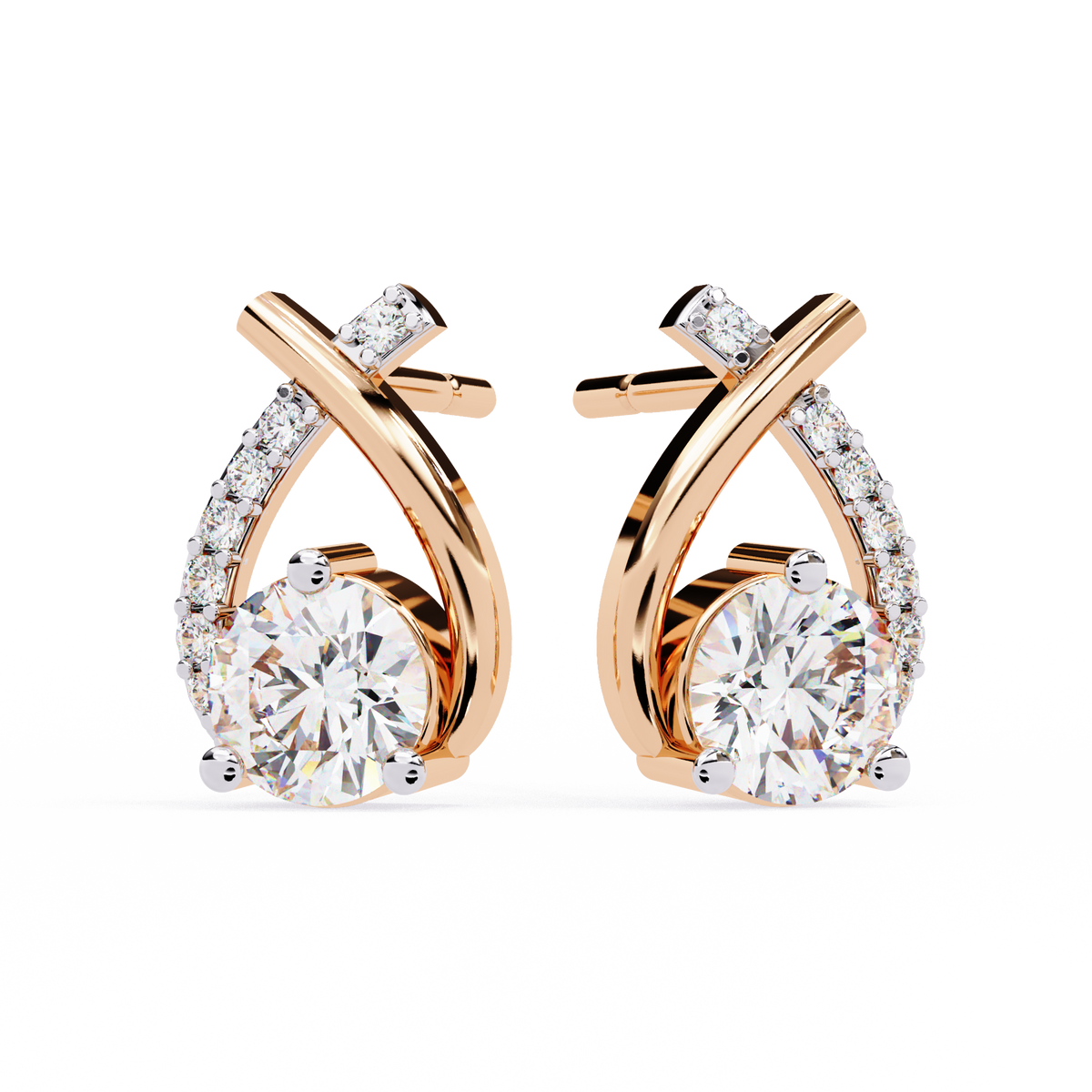 Teardrop Inspired Round Lab Diamond Earrings with Pave Accents - View 2
