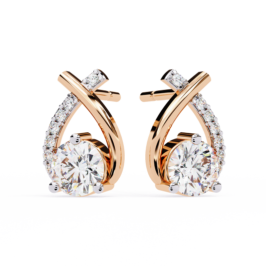 Teardrop Inspired Round Lab Diamond Earrings with Pave Accents - View 2