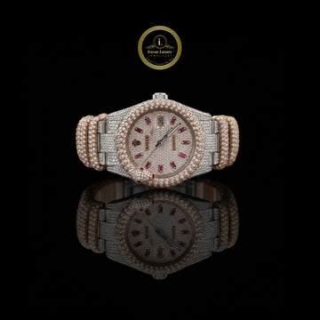 Exquisite Two-Tone Iced-Out Luxury Lab Grown Watch with Ruby Accents and Snake-Inspired Design