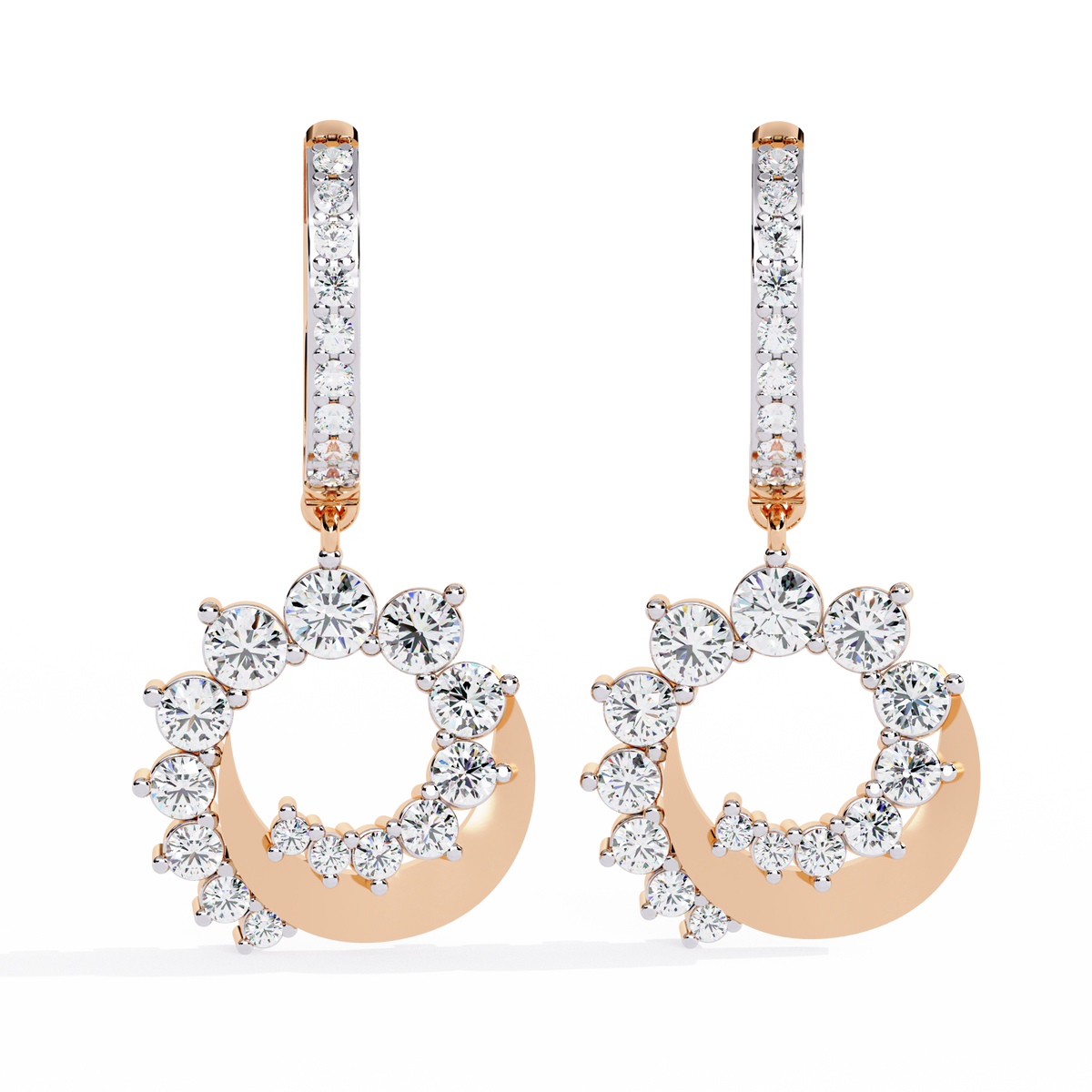 Luminous Crescent Sparkle Hoop Drop Earrings with Brilliant Round Moissanite Diamond - View 2