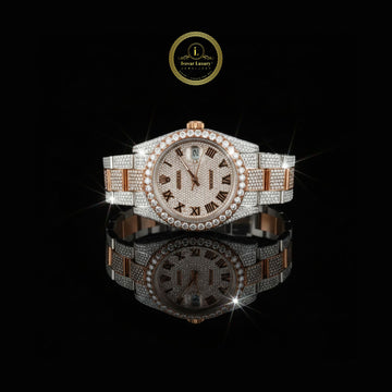 Beautiful Rose Gold Luxury Moissanite Diamond Watch with Paved Dial and Roman Markers By Ivevar Luxury