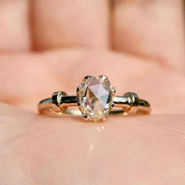 Bubble Shank Oval Rose Cut Moissanite Diamond Solitaire Delicate Ring
