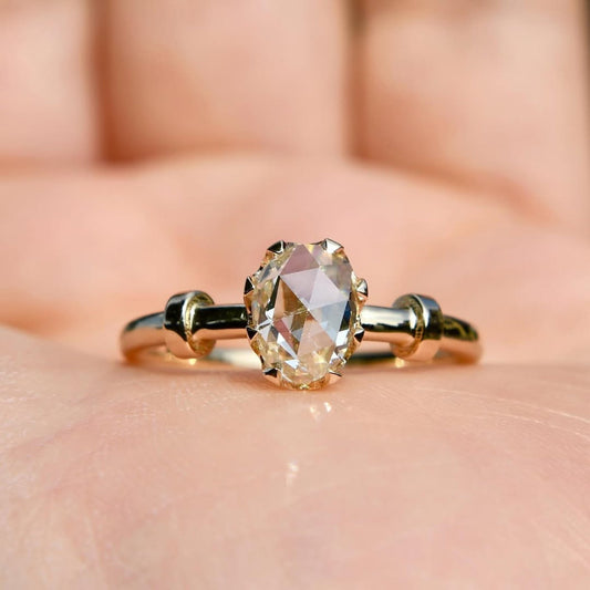 Bubble Shank Oval Rose Cut Lab Diamond Solitaire Delicate Ring