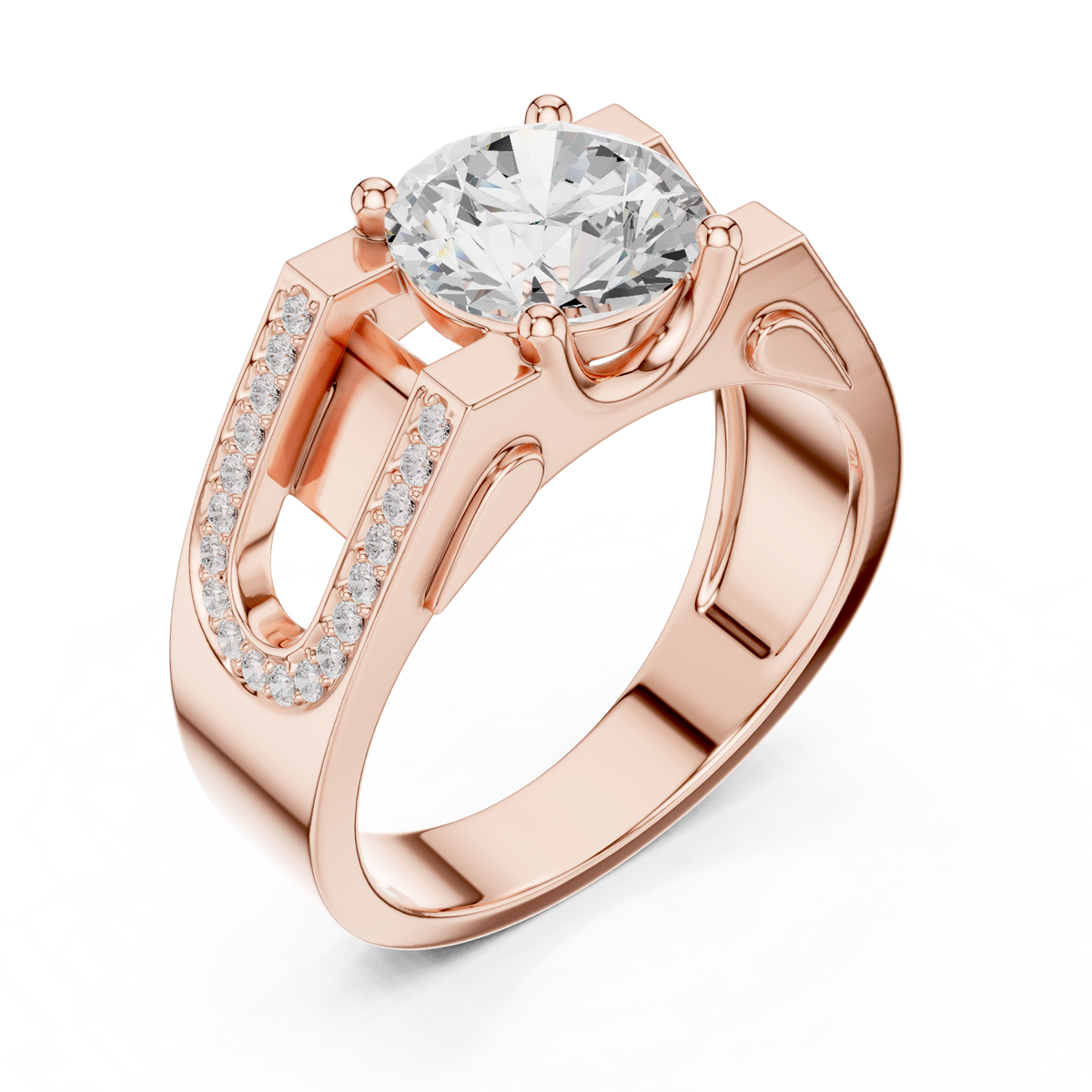Round Cut Moissanite Diamond Men's Large Solitaire Gold Signet Ring - View 3
