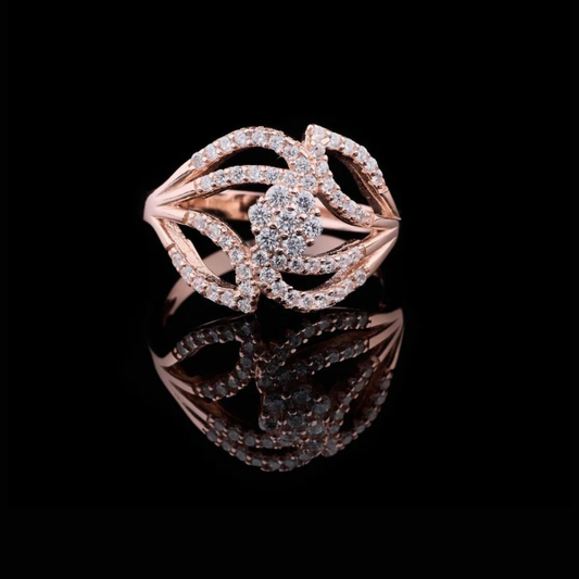 Leaf Motif Style Round Moissanite Diamond Anniversary Ring