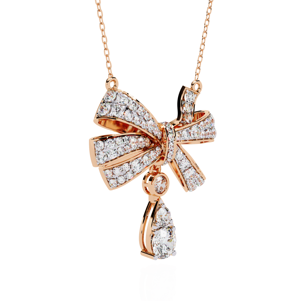 Ribbon Bow Pave Lab Grown Diamond Necklace With Pear Drop - View 8