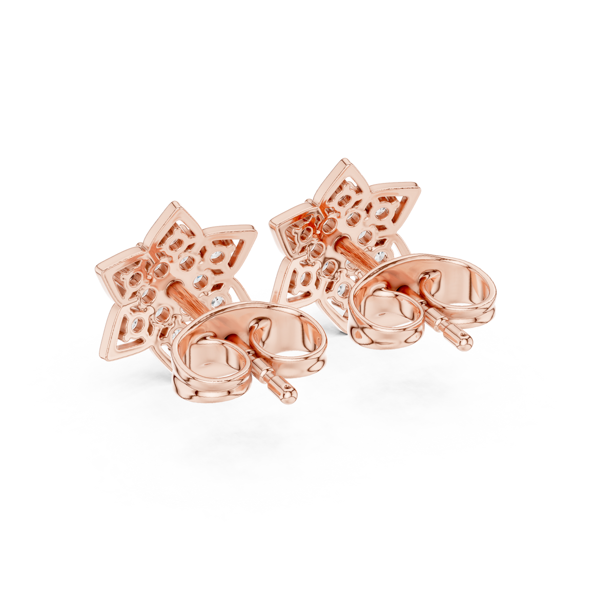 Star Shaped Cluster Stud Earrings with Round Lab Diamonds - View 9