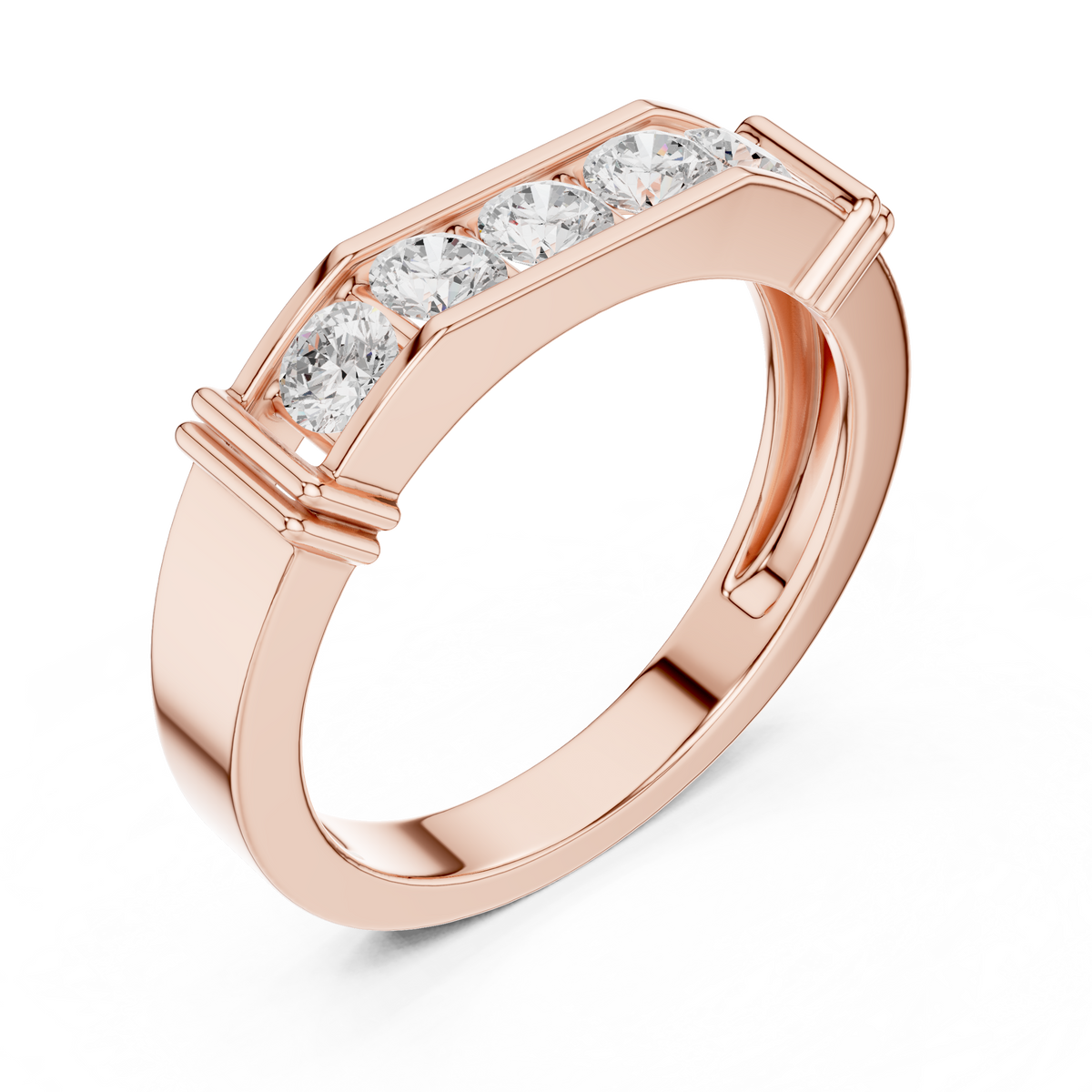 Round Cut Moissanite Diamond Men's Gold Channel Set Anniversary Band - View 3