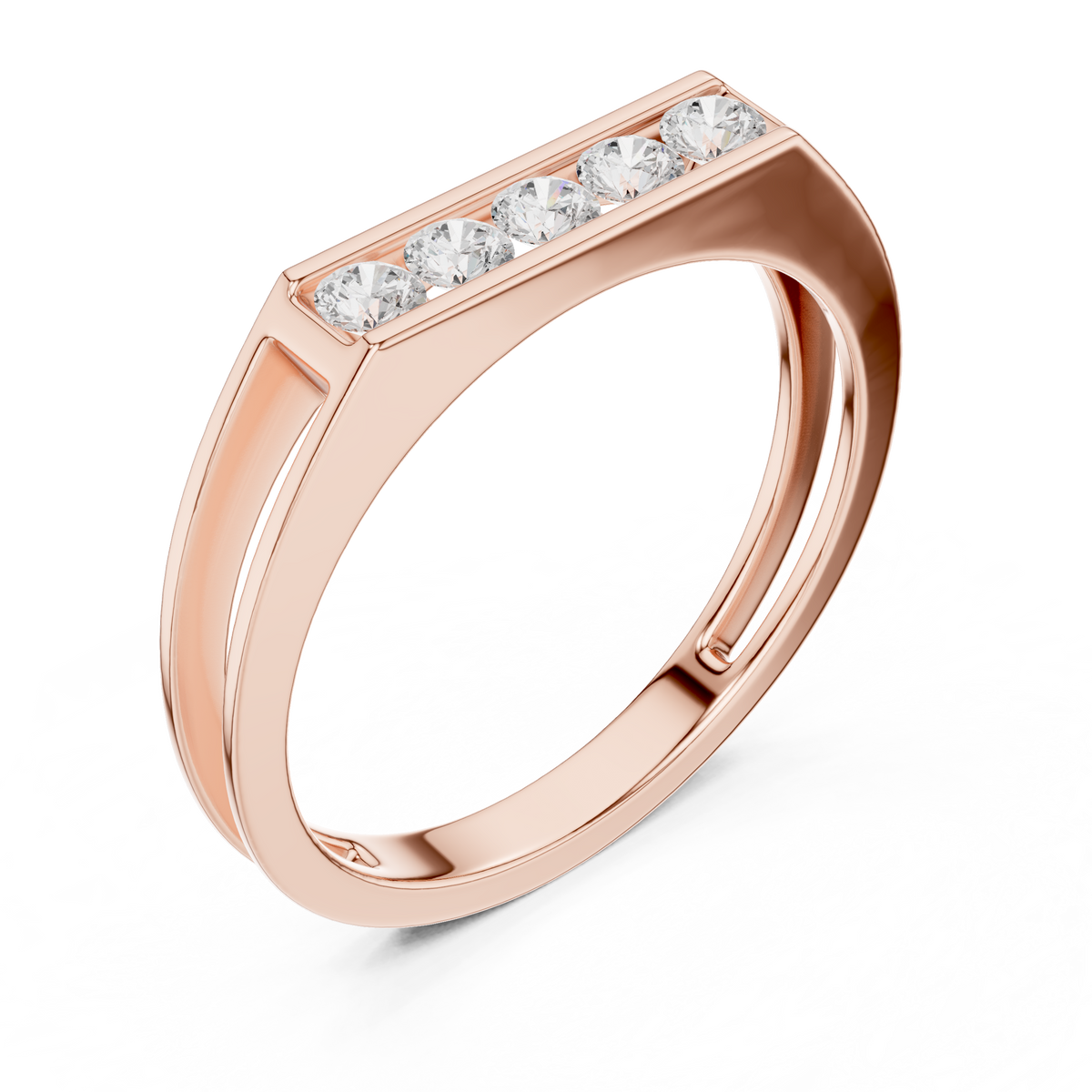 Round Cut Lab Grown Diamond Men's Five Stone Channel Set Wedding Band - View 3