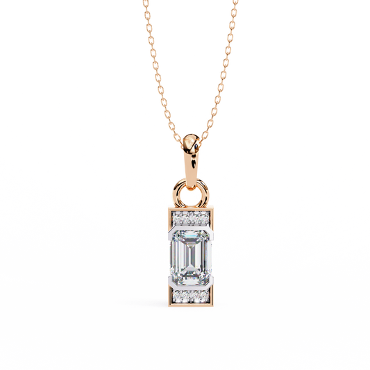 Emerald Cut Solitaire Pendant with Center Moissanite Diamond - View 2