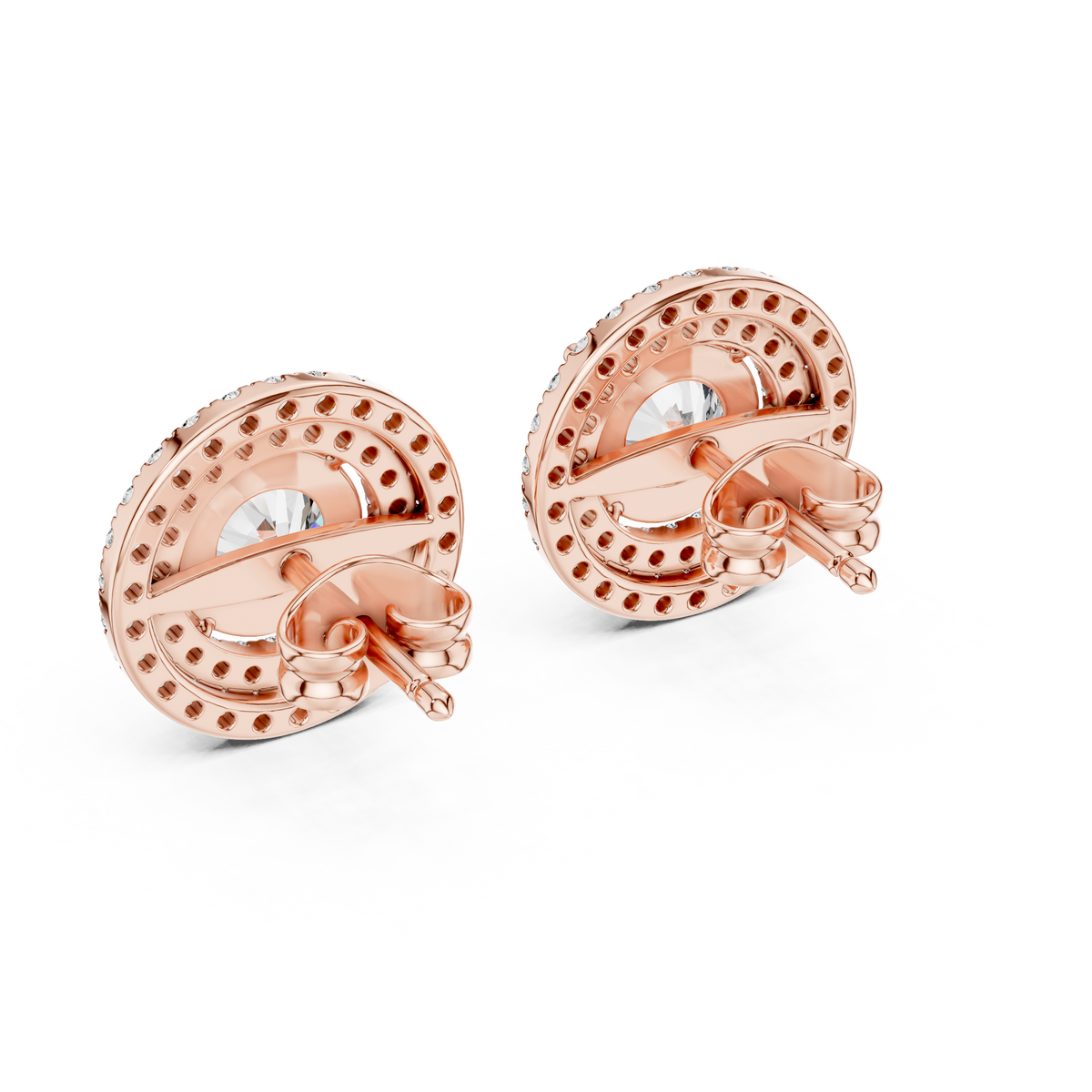 Radiant Aura Round Moissanite Diamond Stud Earrings with Double Halo Setting - View 6