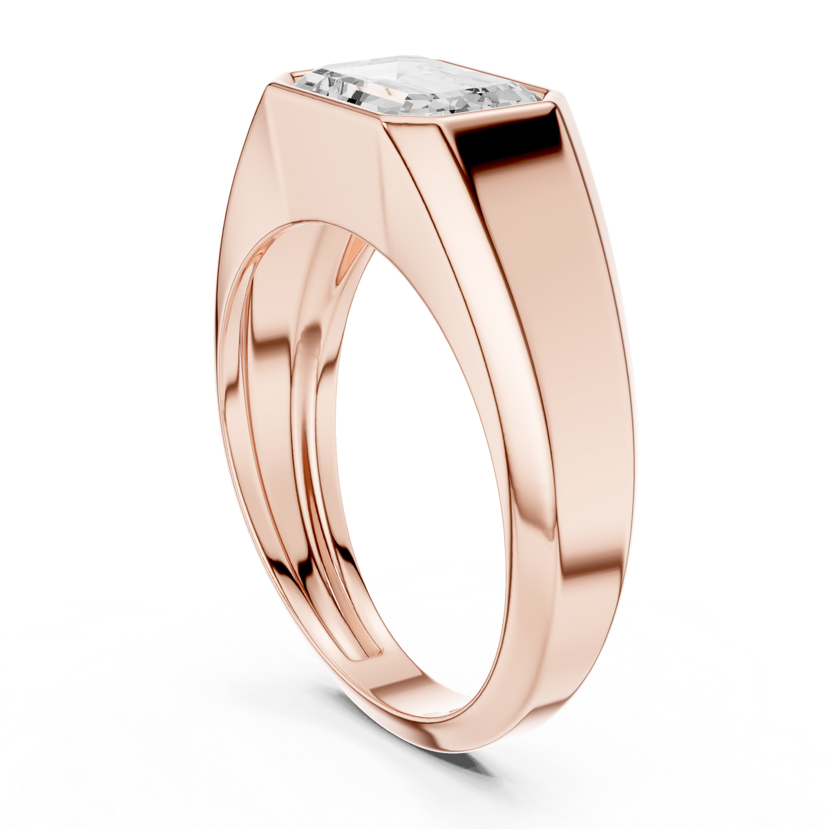 Emerald Cut Moissanite Diamond Men's Heavy Gold Solitaire Statement Ring - View 6