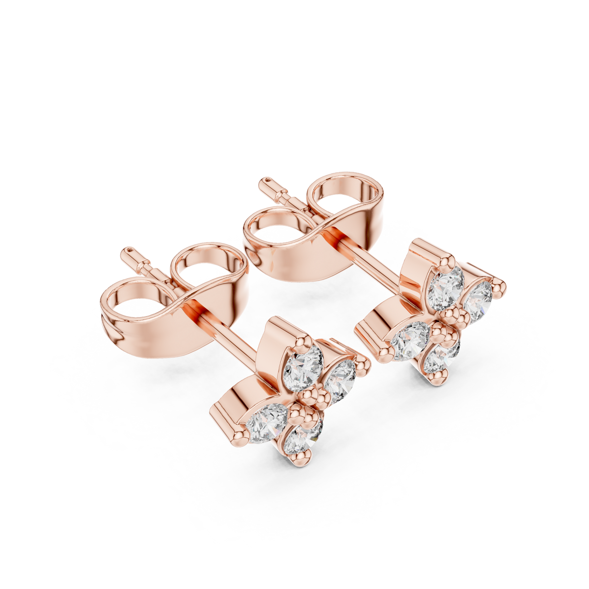 Classic Clover Round Moissanite Diamond Stud Earrings with Four Petal Cut Design - View 3