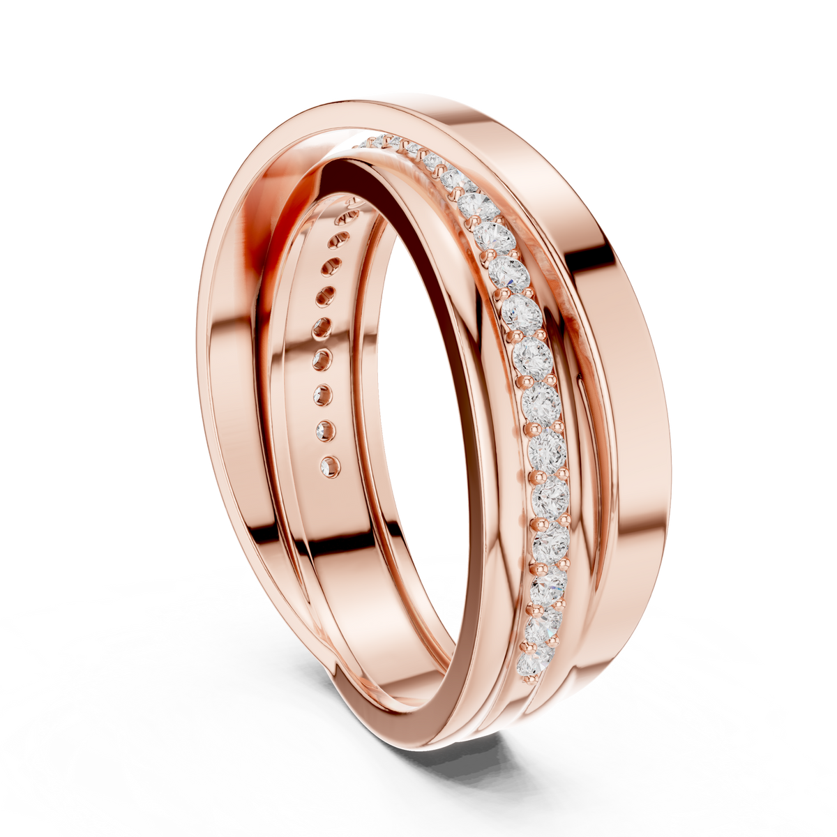 Round Cut Moissanite Diamond Men's Multi Band Crossover Gold Ring - View 3