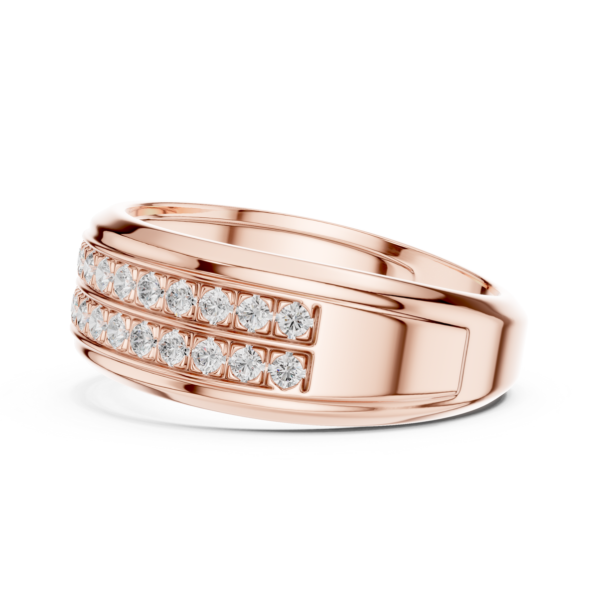 Round Cut Moissanite Diamond Men's Two Row Eternity Wedding Band - View 9