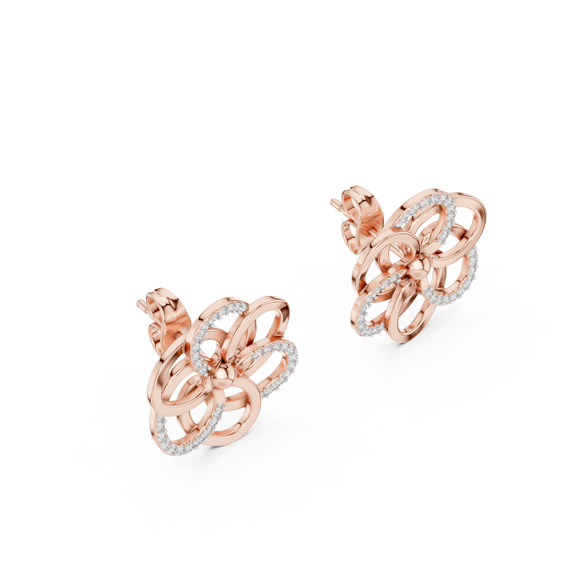 Intertwined Bloom Floral Lab Grown Diamond Stud Earrings with Pavé Accents - View 6