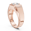 Round Cut Moissanite Diamond Men's Side Channel Accent Gold Band - View 6