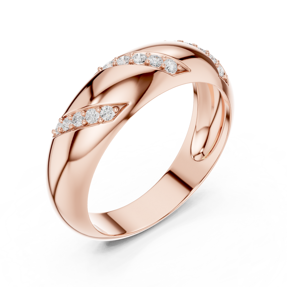 Round Cut Moissanite Diamond Men's Slanted Row Dome Statement Ring - View 3