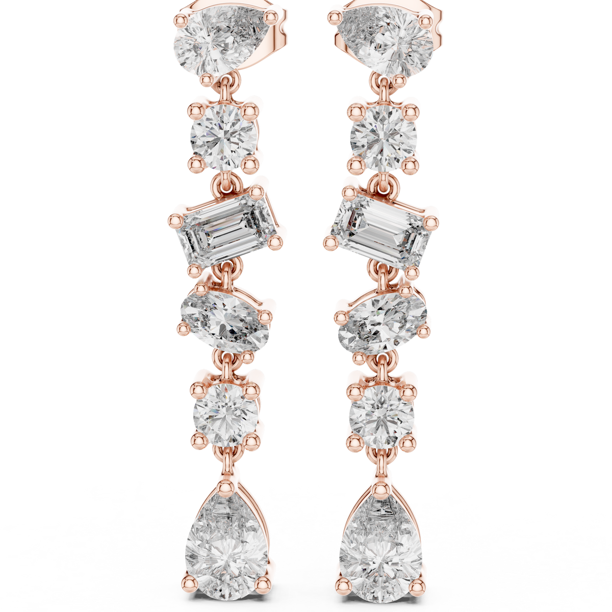 Multi Shape Mixed Cut Moissanite Diamond Linear Drop Earrings Asymmetric Dangle Design - View 9