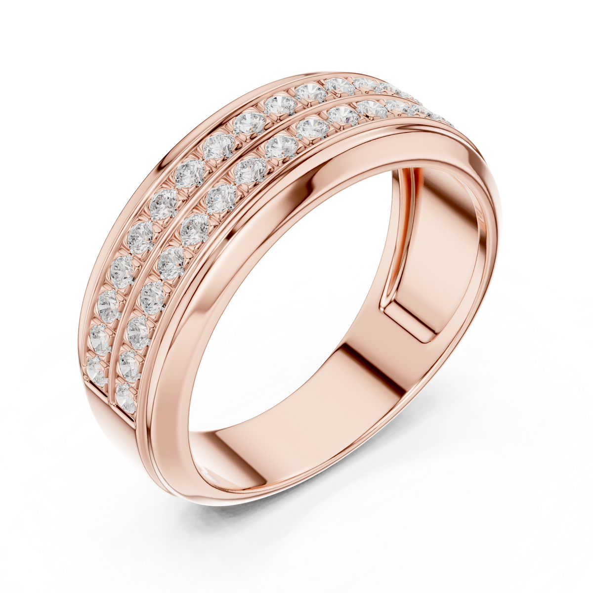Round Cut Moissanite Diamond Men's Two Row Eternity Wedding Band - View 3