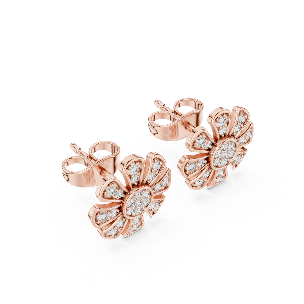 Daisy Floral Stud Earrings with Round Brilliant Lab Diamonds - View 6