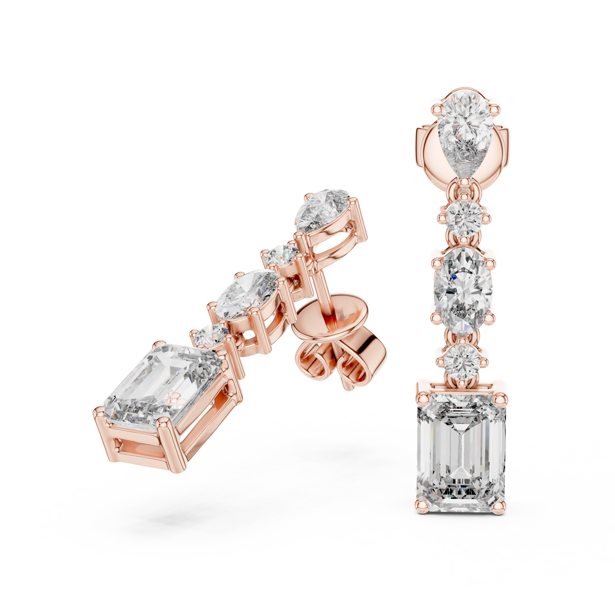 Regal Lineage Emerald Cut Lab Diamond Drop Earrings with Pear & Oval Accents - View 6
