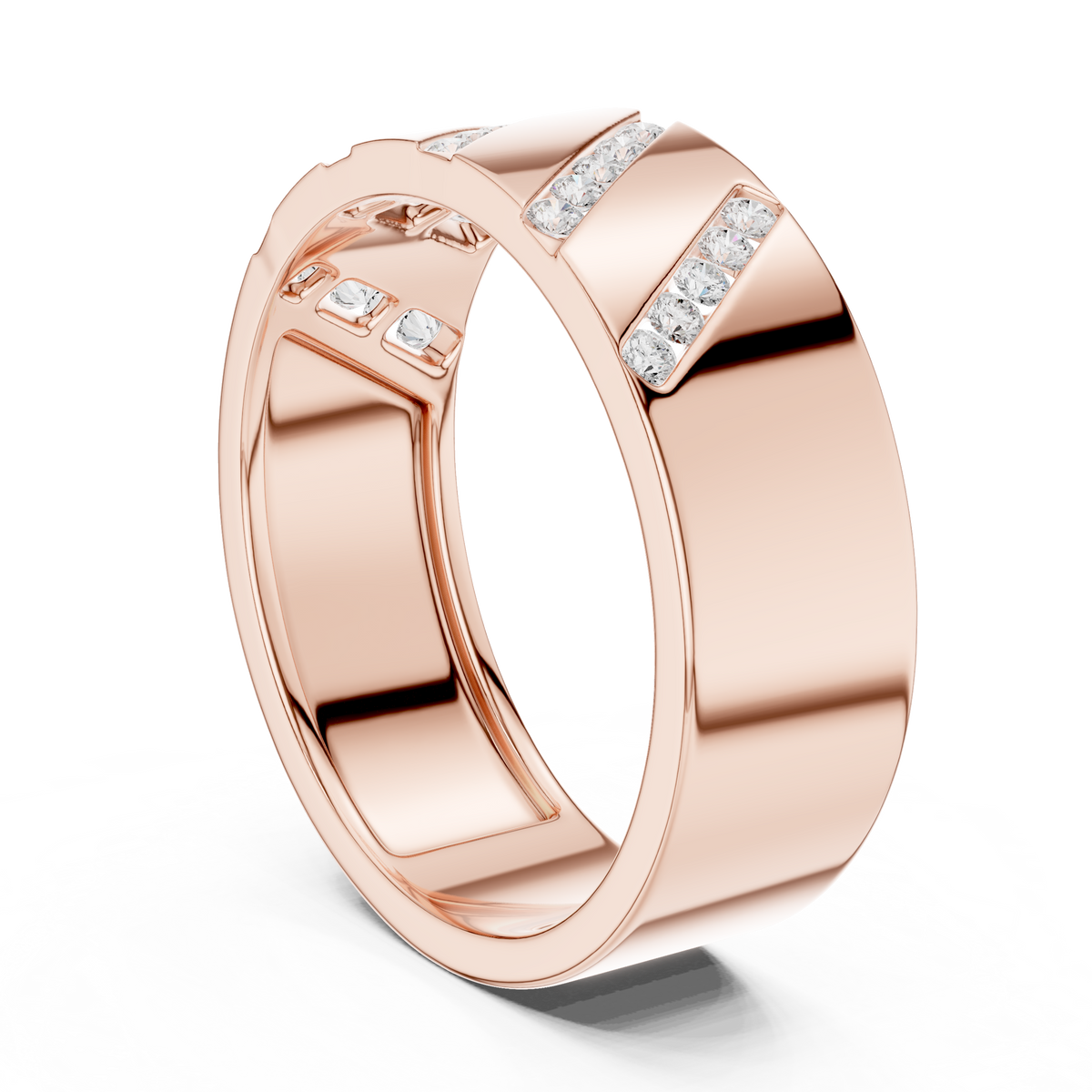 Round Cut Lab Grown Diamond Men's Wide Diagonal Channel Set Band - View 6