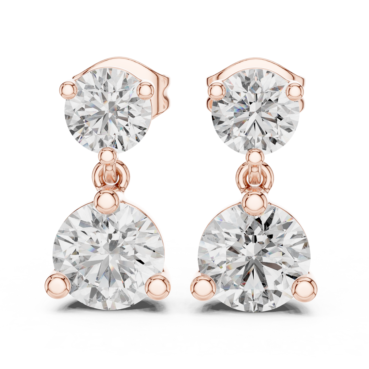 Dual Brilliance Round Moissanite Diamond Drop Earrings with Graduated Two Stone Design - View 9
