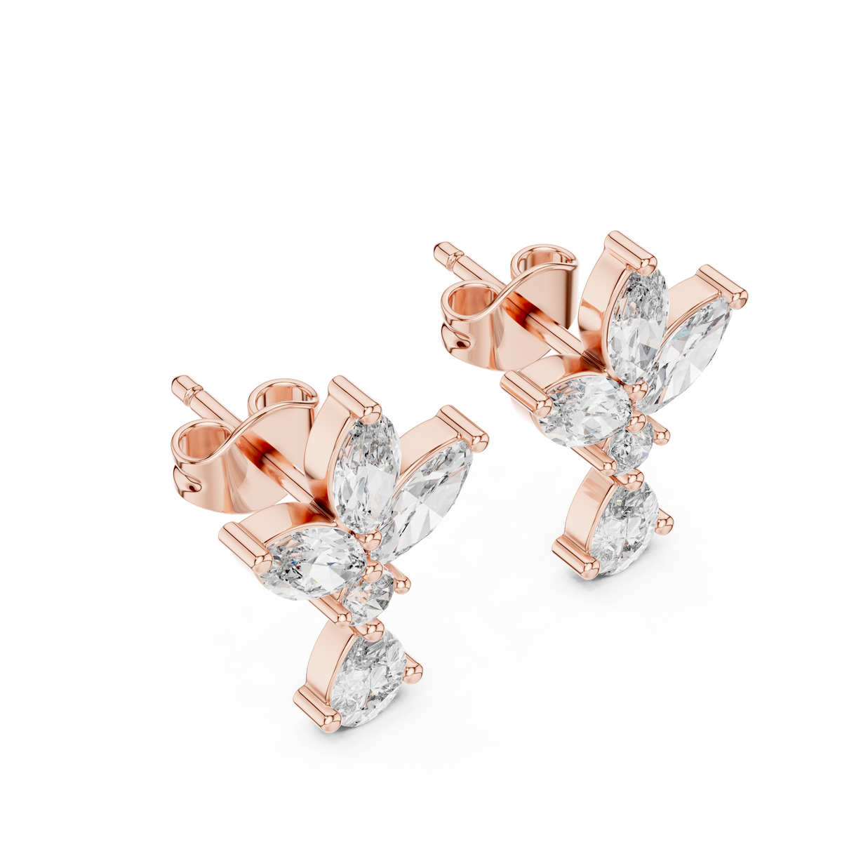 Marquise Butterfly Cluster Moissanite Diamond Drop Stud Earrings - View 3