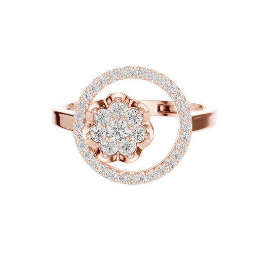 Round Floral Cluster with Pave Circle Halo Moissanite Ring - View 2