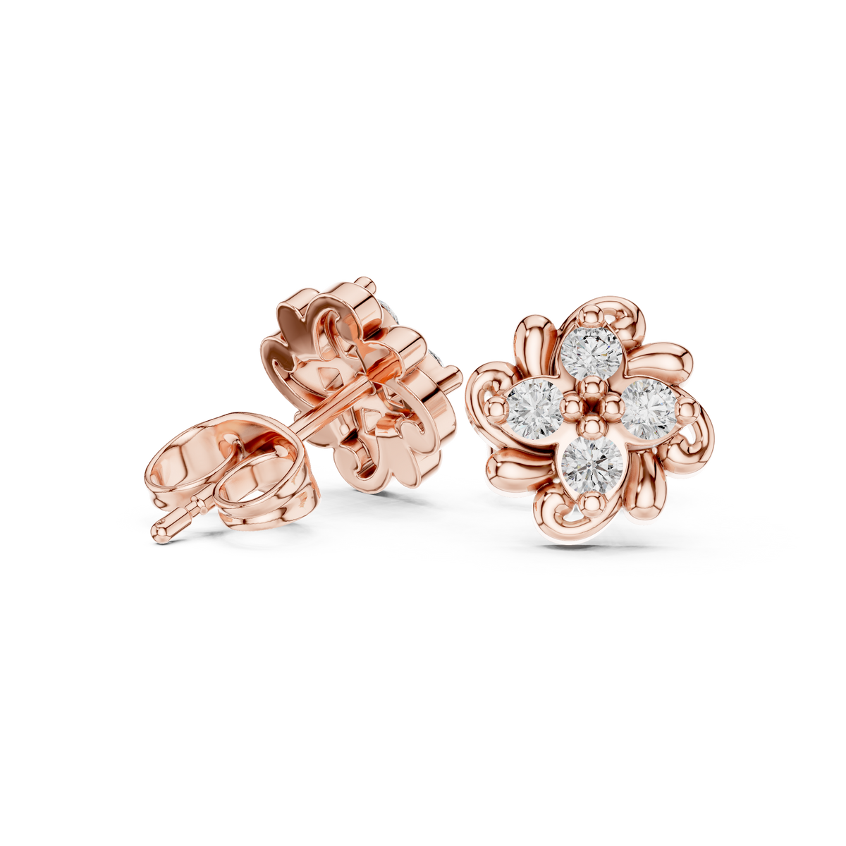 Blossom Floral Stud Earrings Crafted in with Round Brilliant Moissanite Diamonds - View 6