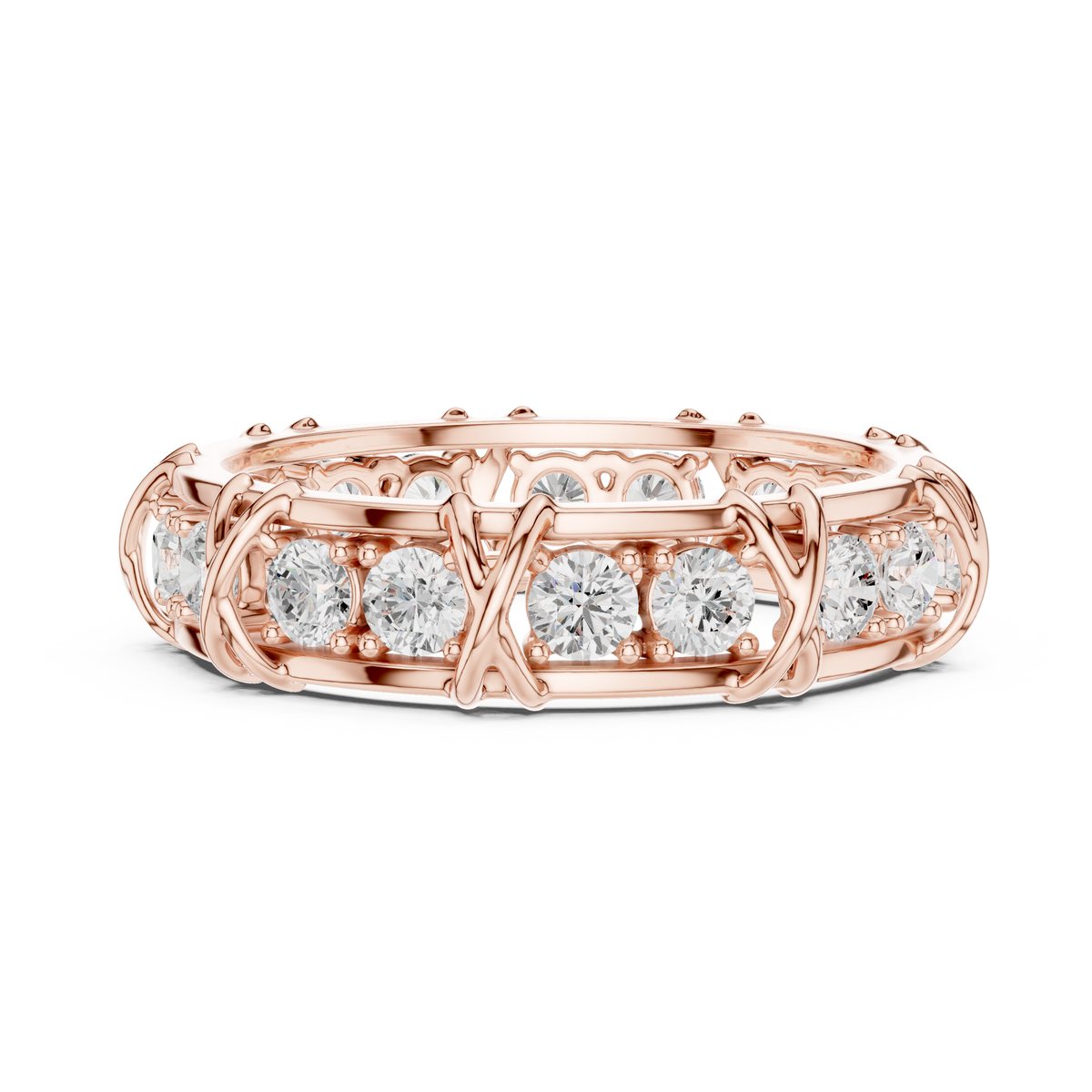 Round Cut Moissanite Diamond Men's Cross Station Shared Prong Ring - View 9