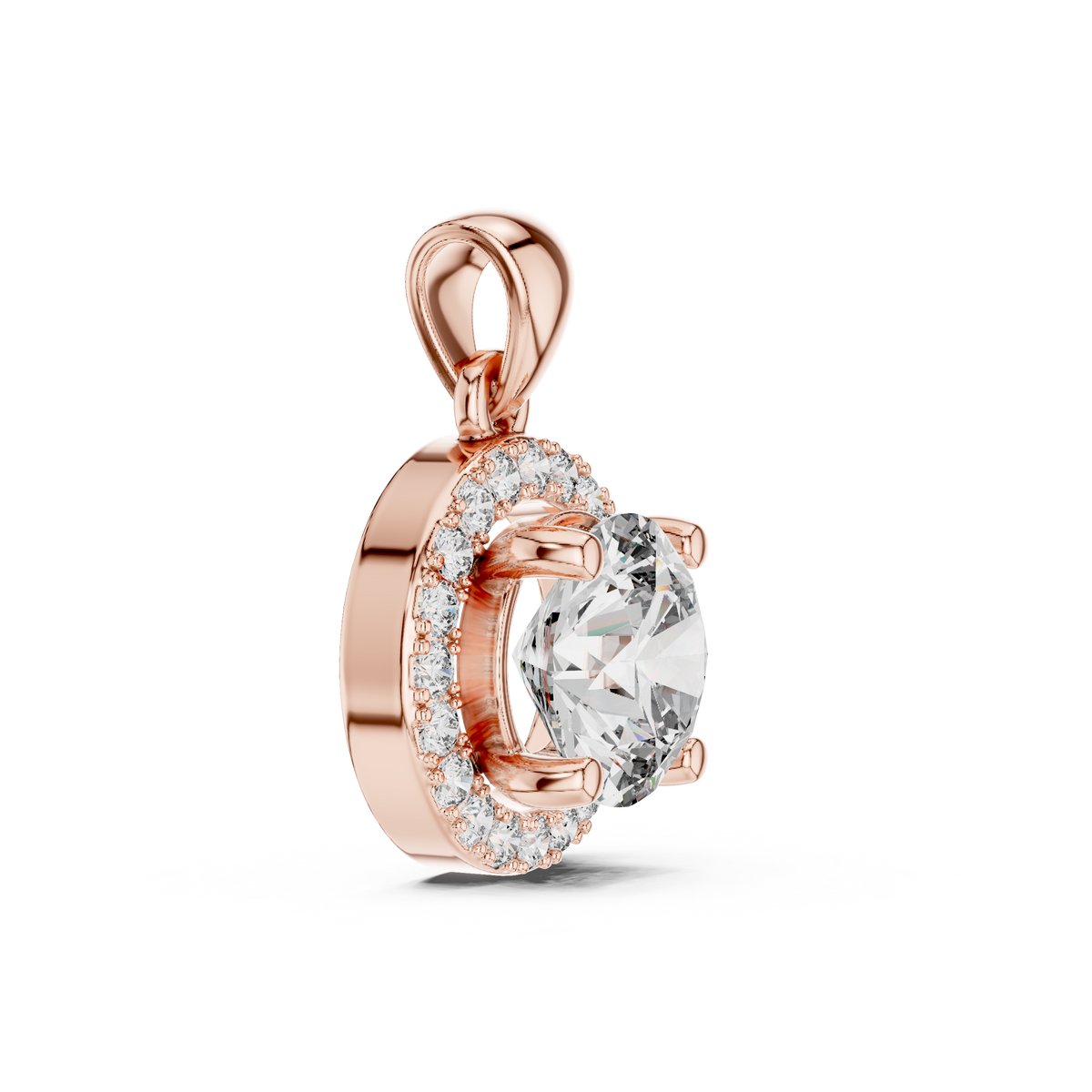 Round Cut Moissanite Diamond Solitaire Halo Pendant - View 3