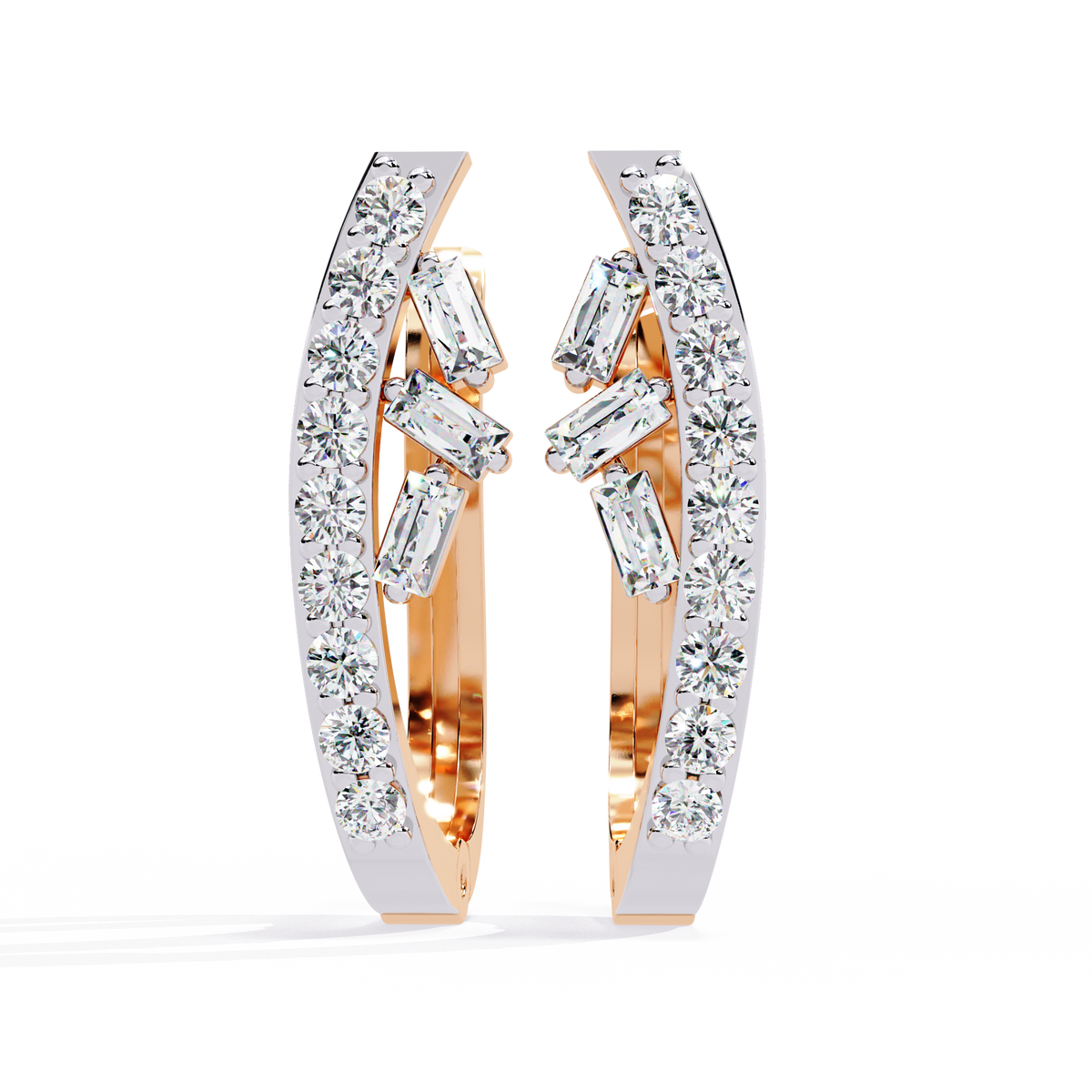 Sparkling Lab Grown Diamond Studs Baguette and Round Diamond Curved Hoop Earrings - View 2