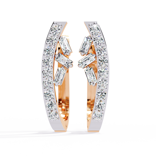 Sparkling Moissanite Diamond Studs Baguette and Round Diamond Curved Hoop Earrings - View 2