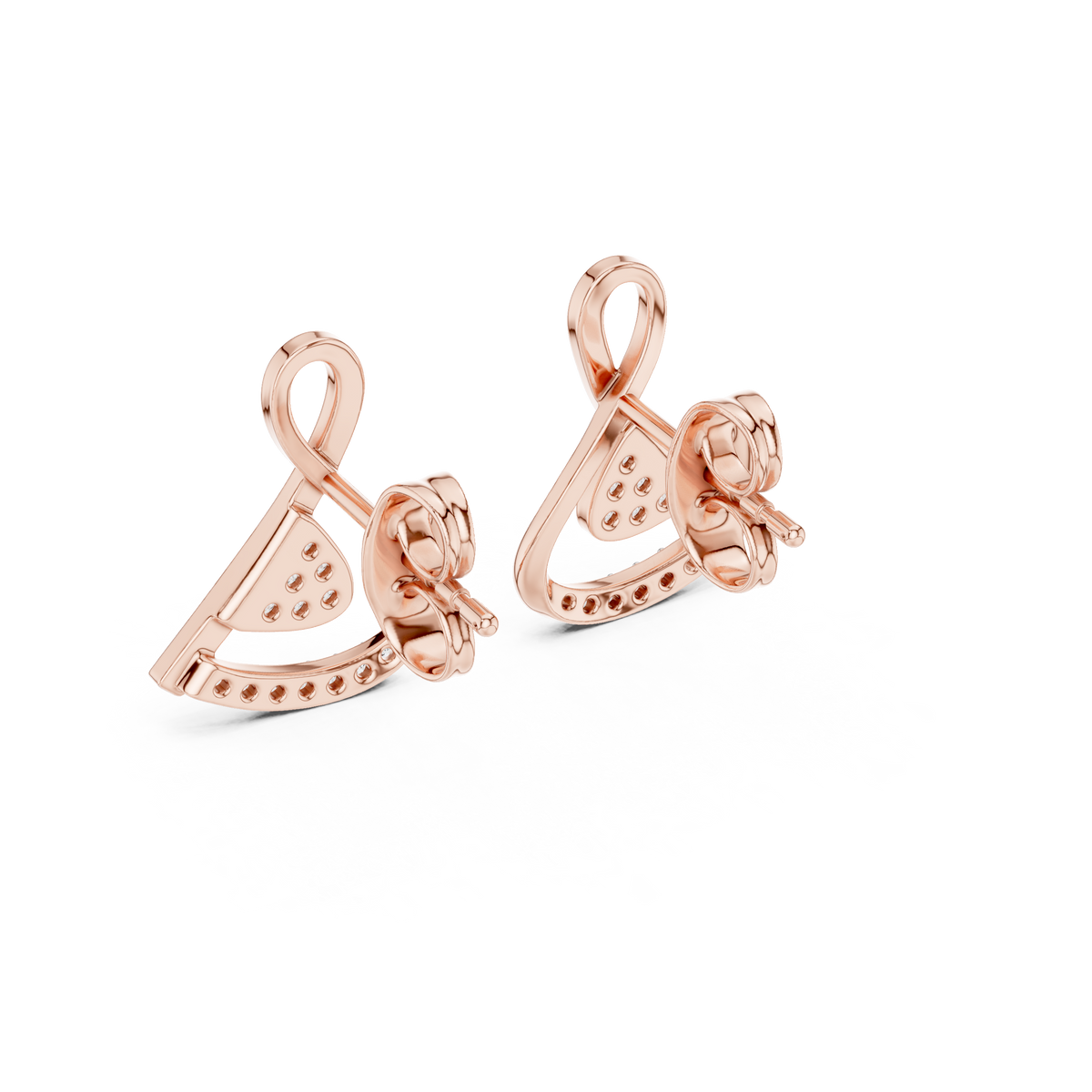 Modern Infinity Loop Round Moissanite Diamond Stud Earrings with Curved Pave Arc - View 11