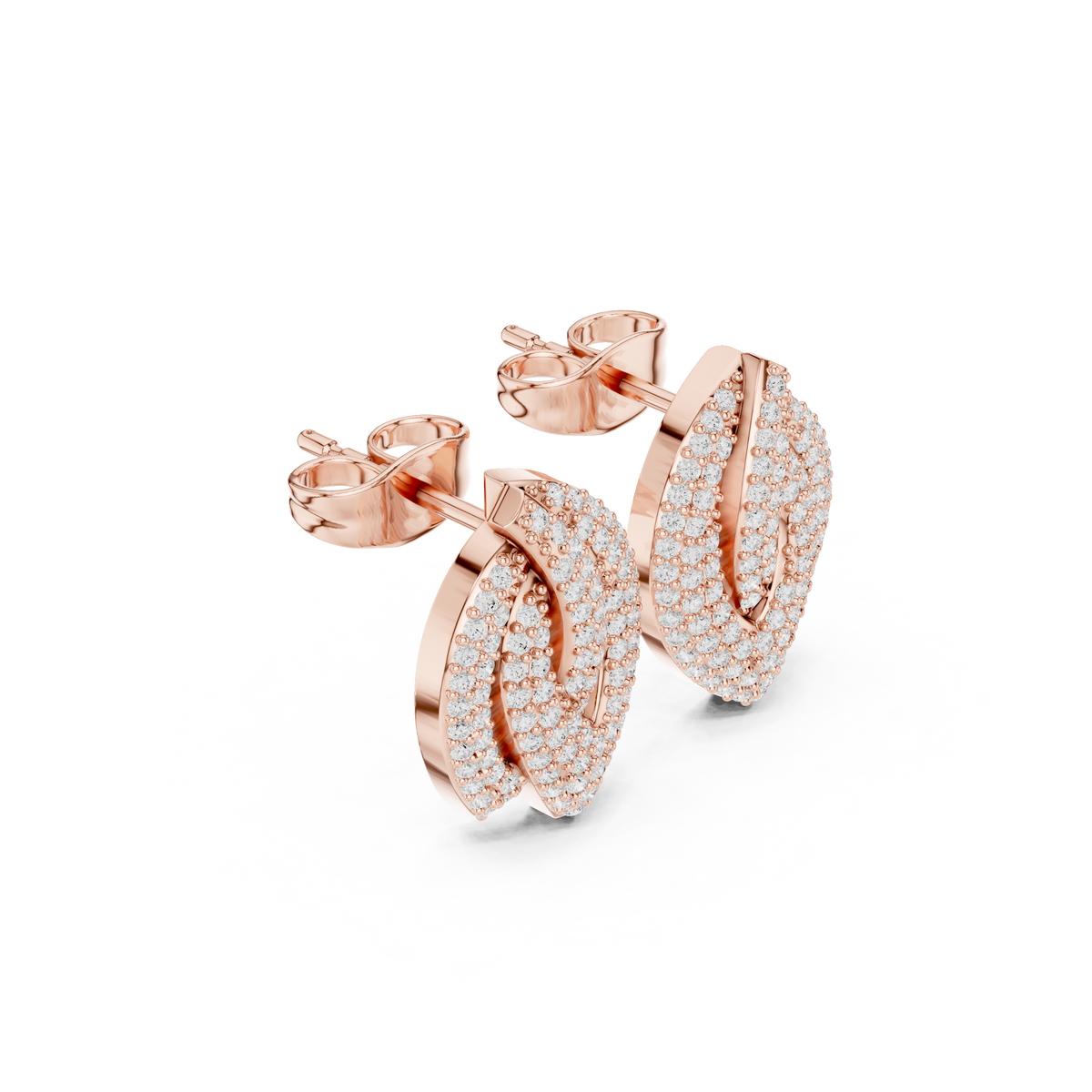 Luxurious Pavé Leaf Round Lab Diamond Stud Earrings with Sculpted Brilliance - View 3