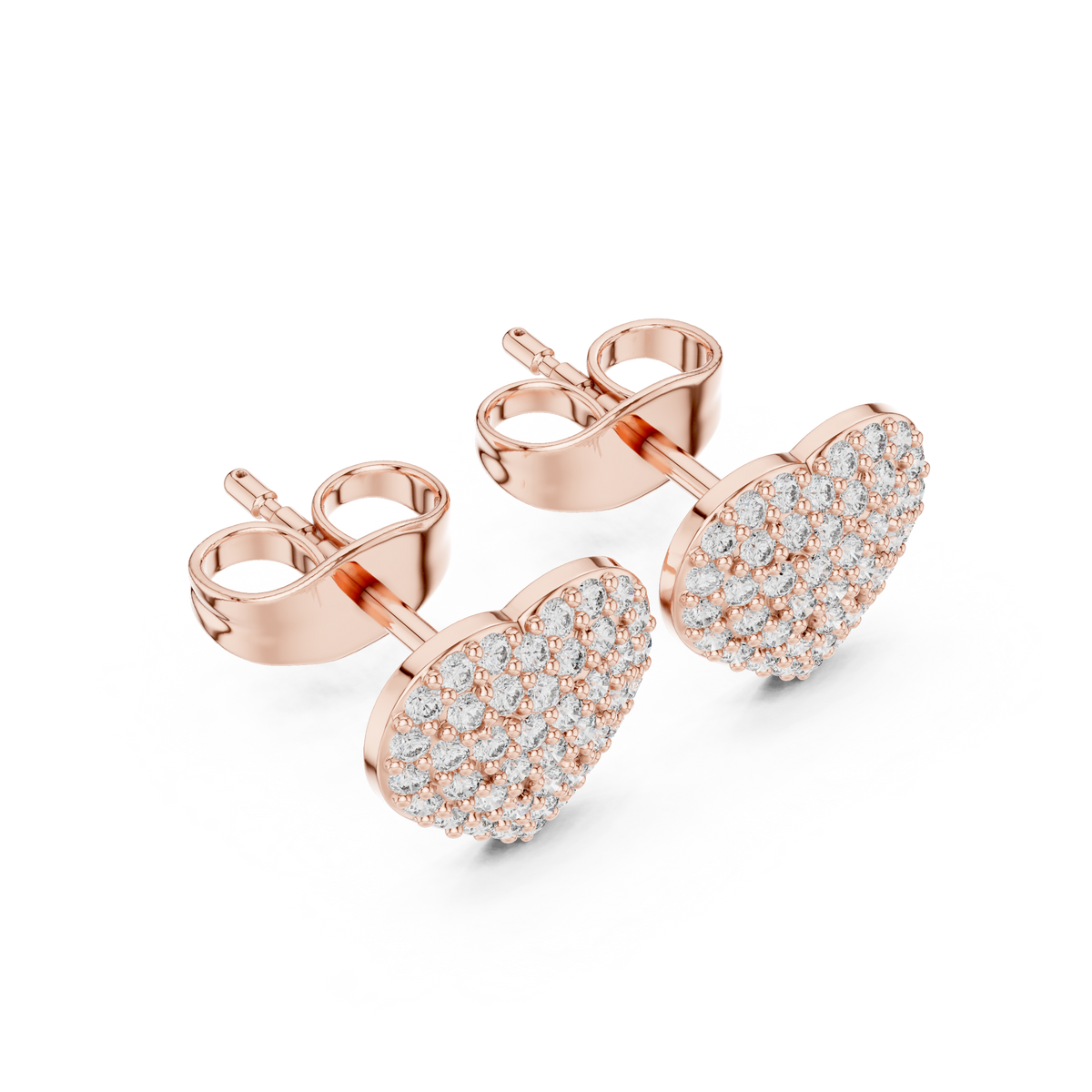 Romantic Heart Shape With Round Moissanite Diamond Stud Earrings with Pavé Brilliance - View 6