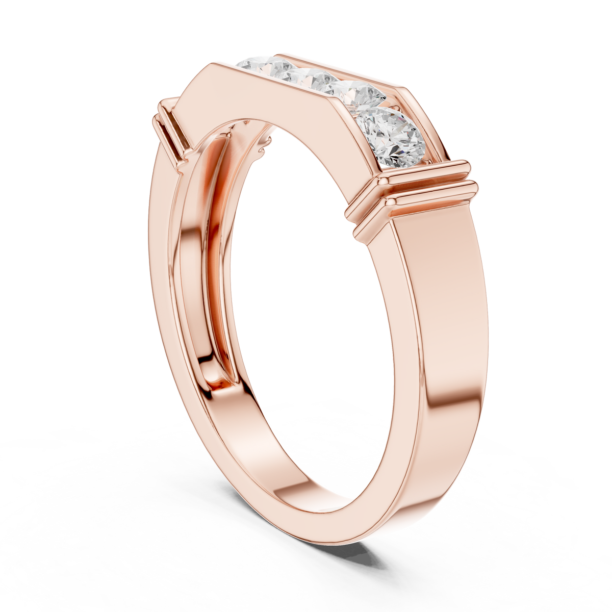 Round Cut Lab Grown Diamond Men's Gold Channel Set Anniversary Band - View 6