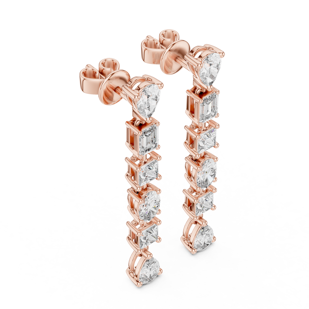 Celestial Multi Shape Lab Diamond Drop Earrings with Pear Emerald Oval & Princess Cuts - View 3