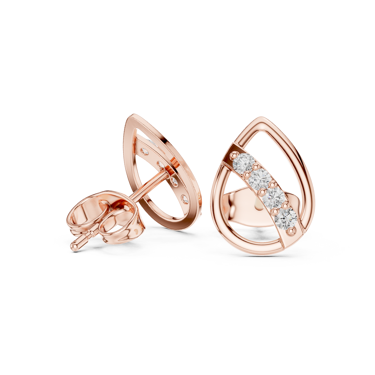 Modern Teardrop Round Lab Diamond Stud Earrings with Brilliant Cut Accents - View 6