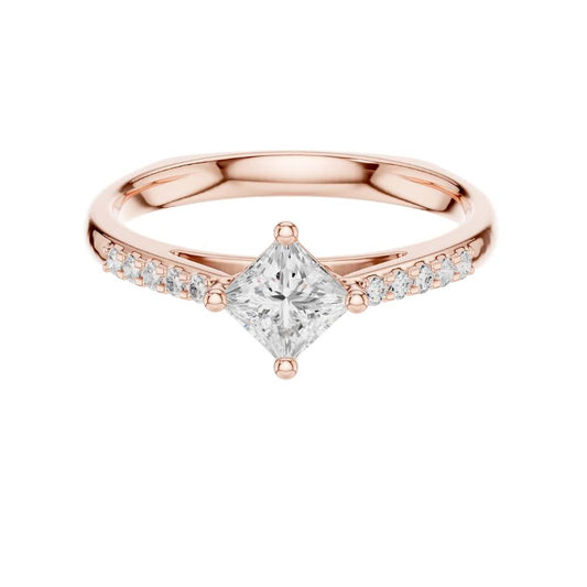 East West Princess Cut Moissanite Diamond Solitaire Engagement Ring - View 2