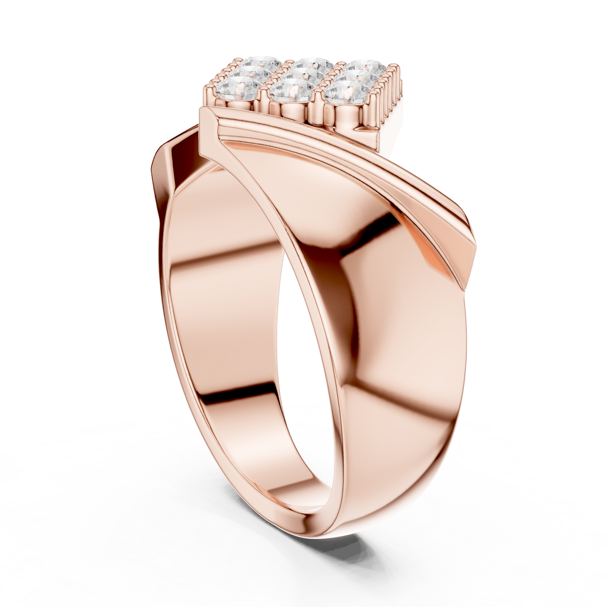 Round Cut Lab Grown Diamond Men's Unique Square Top Ring - View 6