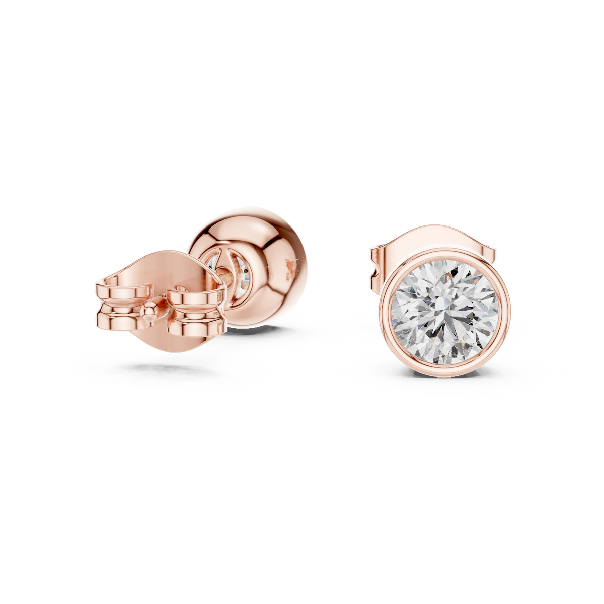 Bezel Set Round Lab Diamond Solitaire Stud Earrings with Minimal Modern Design - View 3