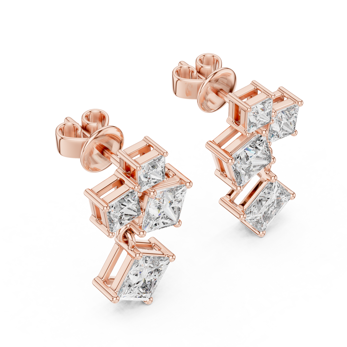 Radiant Prism Princess Cut Moissanite Diamond Drop Earrings With Cluster Accent - View 3