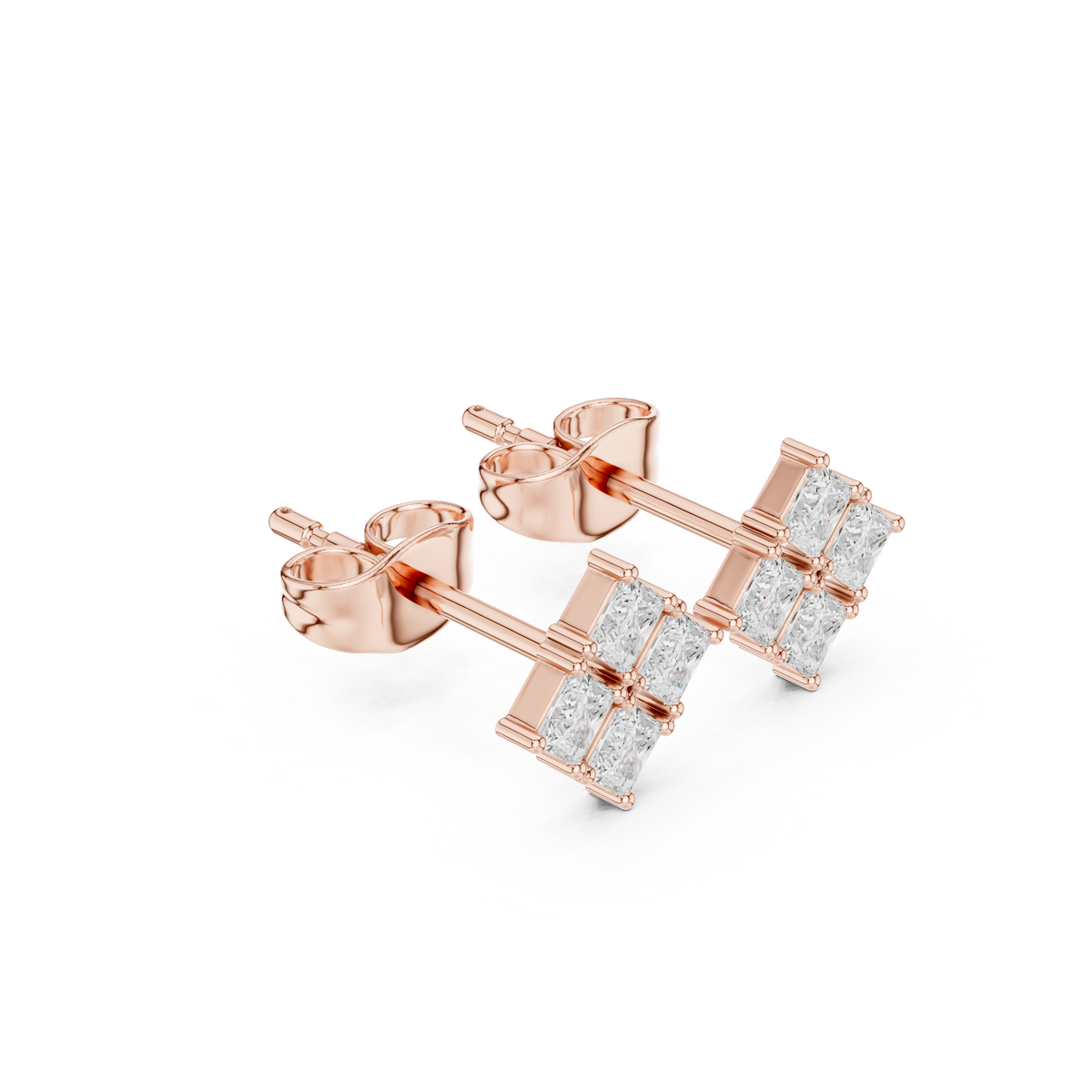 Quad Cluster Lab Diamond Earring Four Stone Princess Cut Studs - View 3