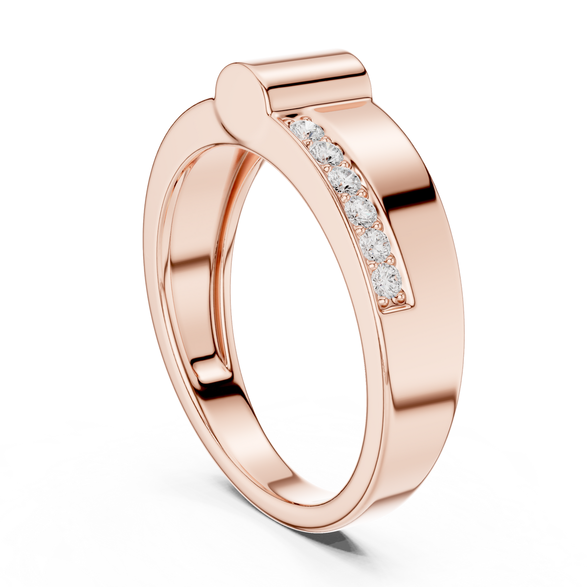 Round Cut Moissanite Diamond Men's Two Side Channel Set Gold Band - View 6