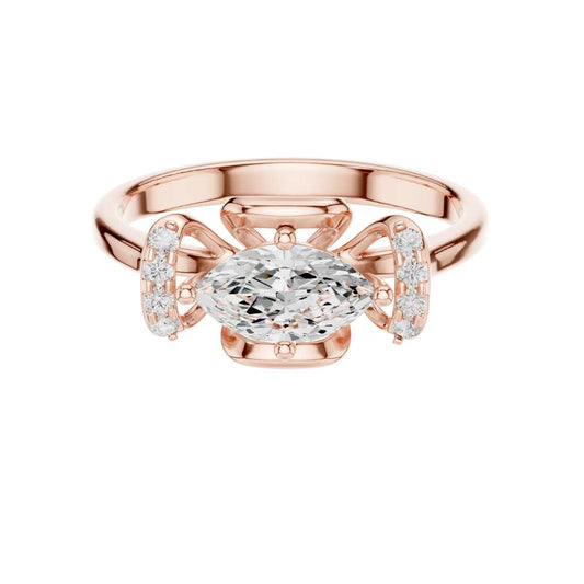 Marquise Cut Moissanite Diamond Ring Prong Setting and Side Accents - View 2